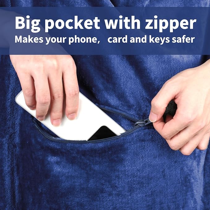 Tirrinia Travel Portable Blanket with Feet Pocket Airplane Office Poncho 4 in 1 Zippered Front Pocket Premium Cozy Fleece Blankets with Built-in Bag - Image 3