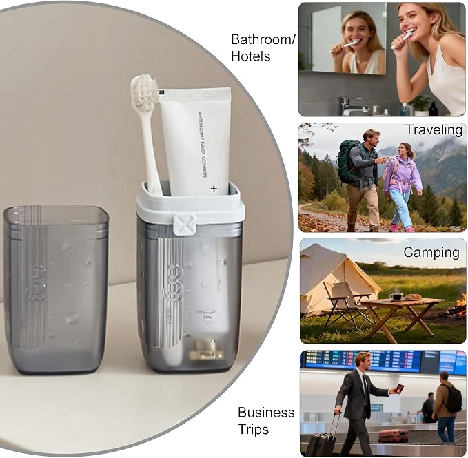 Travel Toothbrush Holder, 2-in-1 Toothbrush Case with Rinse Cups | Toothbrush & Toothpaste Travel Case, Compact & Portable for Camping, Trips, Dorm, Fits Manual & Electric Toothbrushes - Image 5