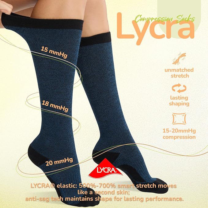 Merino Wool Compression Socks for Women Men 15-20 mmHg for flying | Soft & Breathable for Travel, Running - Image 5