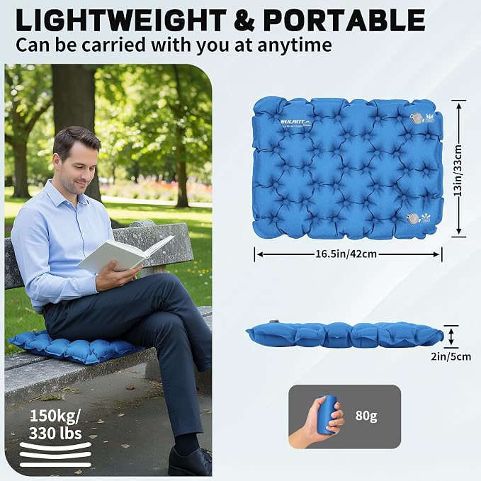 EULANT Lightweight Inflatable Seat Cushion,Compact Travel Cushion Pad | Stadium Seat Pad Camping Travel Air Seat Cushion for Airplane Hiking Bleachers Office Home Sports Events - Image 2