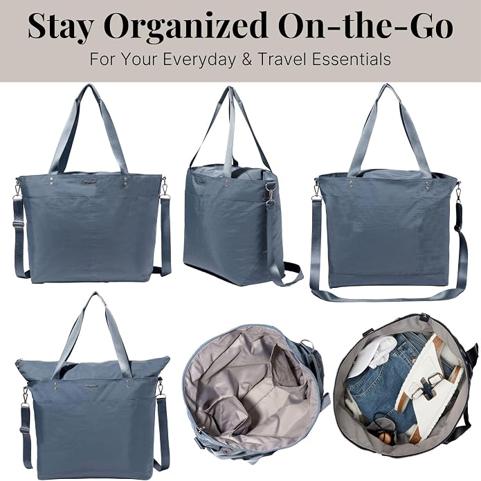 Baggallini Carryall Tote - Lightweight Nylon Zipper Top Weekender Travel Beach Bag w/Luggage Sleeve - Image 6