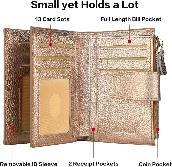 Small Compact Women Wallet RFID Blocking Genuine Leather Bifold Purse with ID Windows - Image 4