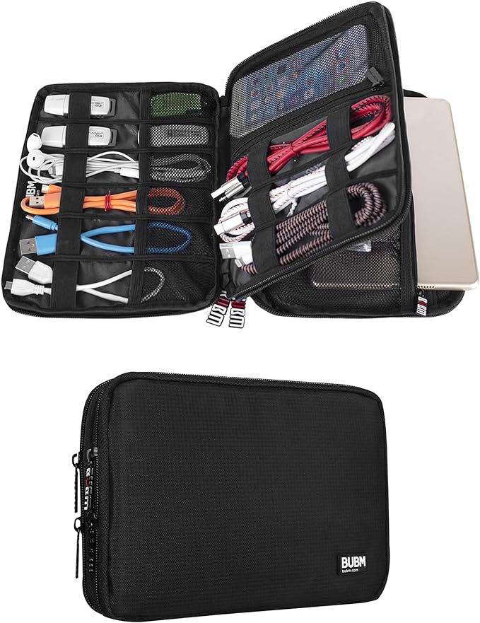 BUBM Double Layer Electronic Accessories Organizer, Travel Gadget Bag for Cables, USB Flash Drive, Plug and More, Perfect Size Fits for iPad Mini (Medium, Black) | Travel Gadget Bag for Cables, USB Flash Drive, Plug and More, Perfect Size Fits for iPad... by BUBM