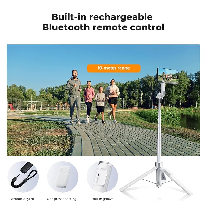 K&F CONCEPT 72" Selfie Stick for iPhone, Magnetic Phone Tripod, White | Clip & Magnetic, Remote, 1s Open & Close, Compatible with iPhone 17-12 Osmo Pocket 4/3 Luna Ultra, X97C6 - Image 6