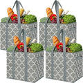 Reusable Grocery Bags 4-Pack Foldable Washable Large Storage Basket, Grey | Water Resistant Shopping Tote Bag Bins by WiseLife