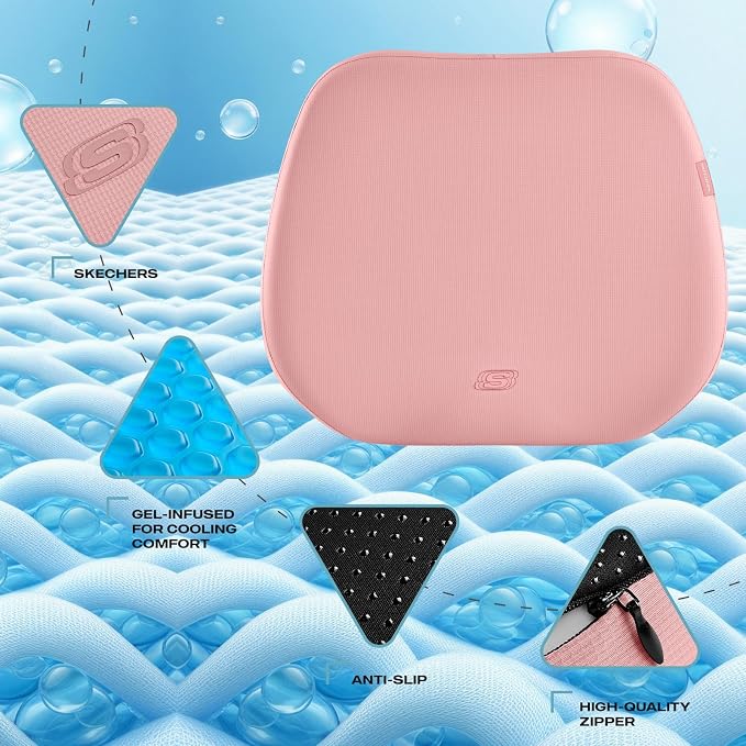 Skechers Seat Cushion Premium Gel & Memory Foam-Office Chair Cushion for Tailbone Pain Relief,Butt Pillow for Office Chair,Car seat Cushion,Long Sitting Office Workers,and Car Drivers,Pink - Image 3
