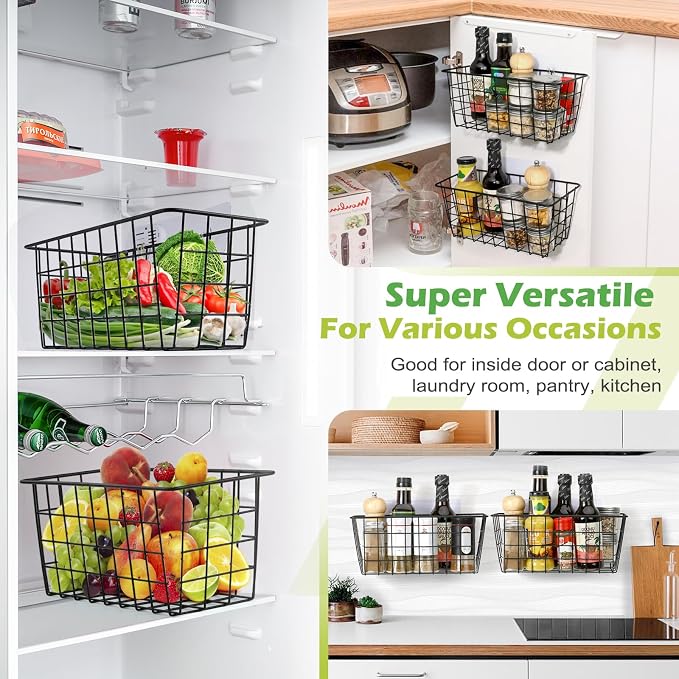 ZUSHALLMY 2 Pack Hanging Kitchen Baskets, Adhesive Wire Wall Storage Basket, No Drilling Hanging Fruit Baskets, Cabinet Door Organizer for Kitchen Bathroom Pantry, Upgrade Super-sized Adhesive - Image 5
