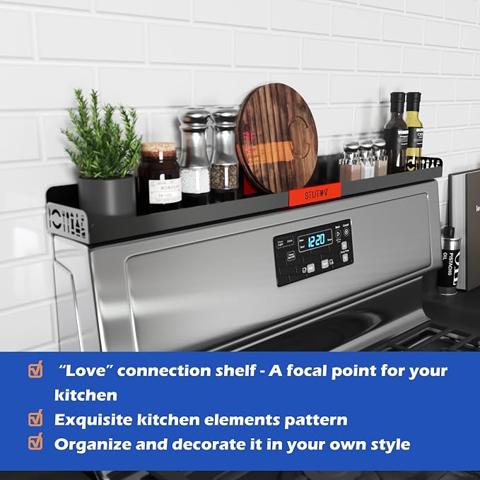 STUTOV 30" Magnetic Stove Top Shelf – Black Spice Rack with Red Logo and Seasoning Organizer – Kitchen Shelf for Back of Stove – Over Stove Rack and Storage Organizer - Image 3