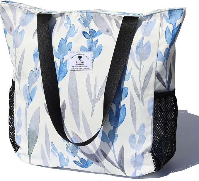 ESVAN Original Floral Water Resistant Large Tote Bag Shoulder Bag for Gym Beach Travel Daily Bags Upgraded by ESVAN