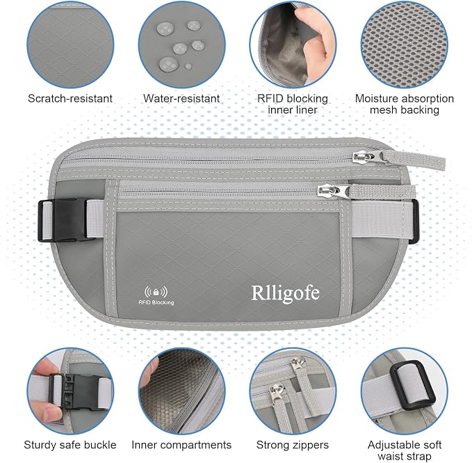 Money Belt for Travel Women and Men Hidden - Slim RFID Blocking Travel Wallet with Secure Anti-Theft Pouch, Passport Holder for Passport, Credit Cards, Cash Under Clothes - Image 4