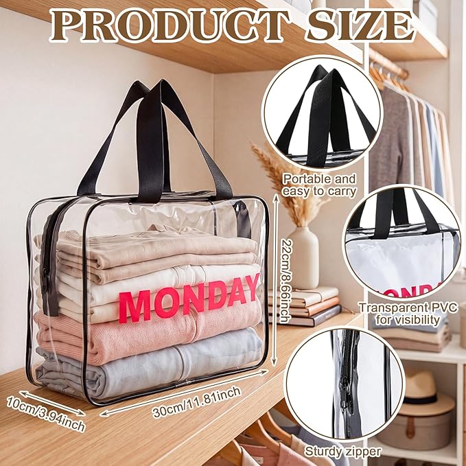 Woanger 14 Pack Packing Cubes for Travel Days of Week Packing Cubes Clear Camping Organizer Storage Bags Handbags for Travel Suitcase - Image 2