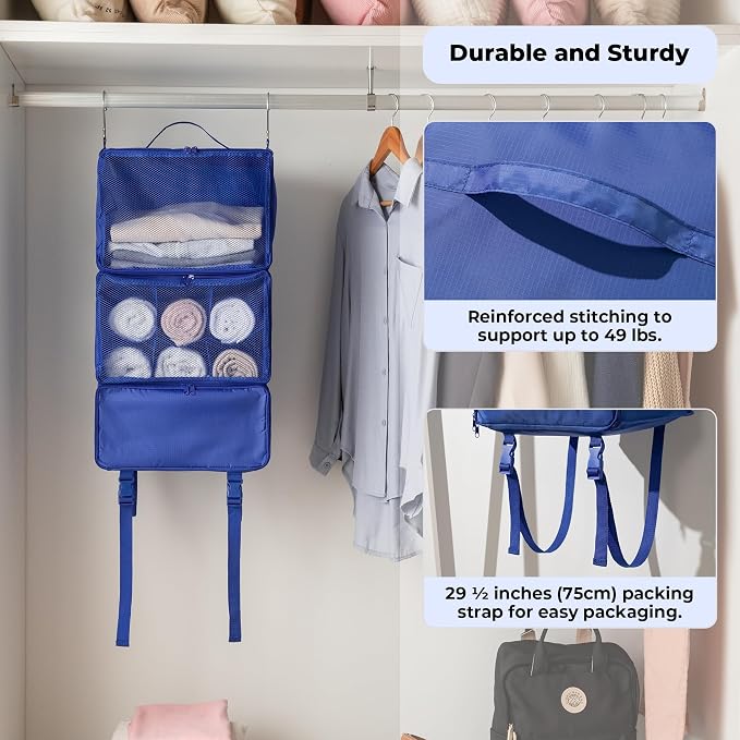 GRANNY SAYS Hanging Packing Cubes, Large Hanging Suitcase Organizers, Blue | Portable Suitcase Organizer, Travel Packing Organizers, Compression Luggage Bags for Clothes, Carry on Closet Suitcase - Image 6