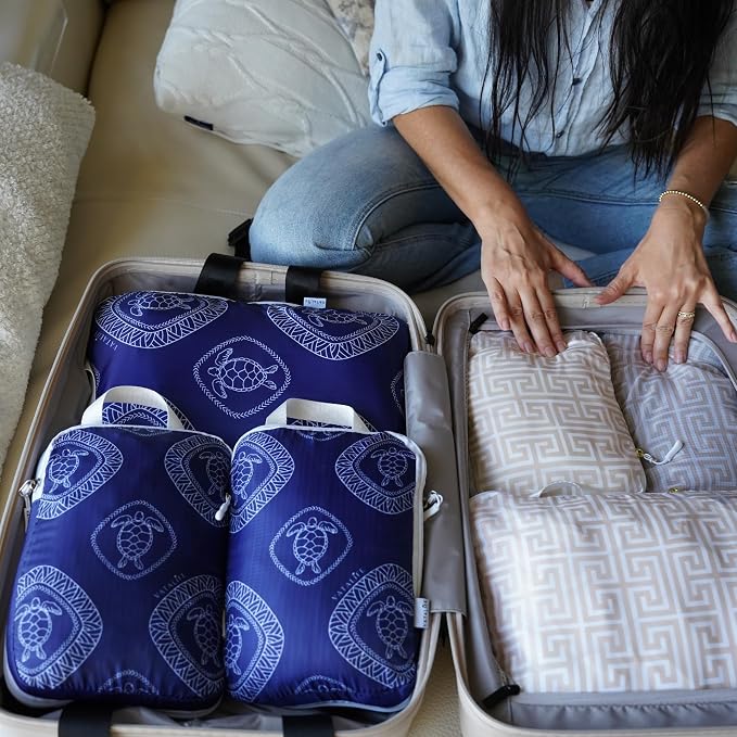 Space Saving Compression Packing Cubes for Kids & Women, Organizer Bags for Kids & Adults, Diaper Bag Organizer Set, Packing Cubes for Travel 3pc Set - Blue Turtle - Image 4