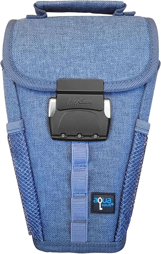 Portable Travel Safe Anti-Theft Cut-Resistant Beach Pool Lock Box | Blue. Cut-resistant nylon with water resistance and RFID blocking. Secures phones and valuables at the beach, pool or hotel. by AquaVaultBrandedTravelSecurityAccessories