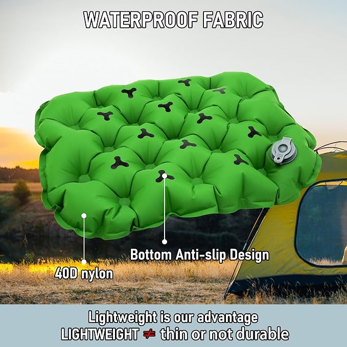 Inflatable Seat Cushion, Lightweight Stadium Seat Pad, Travel Air seat Cushion Anti-Slip for Airplane, Long Flights, Hiking, Climbing, Home and Camping, Compact Air Cushion,Green - Image 2