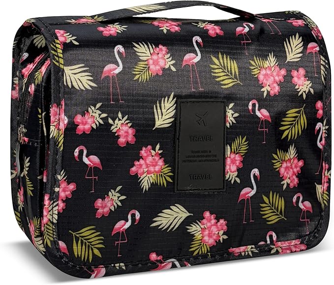 Portable Hanging Toiletry Bag for Travel,Small Multifunctional Makeup Cosmetic Bag for Women,Waterproof Travel Toiletries Organizer,Shower Bathroom Pouch with Hook for Gym,Camping - Black Flamingo by Unknown