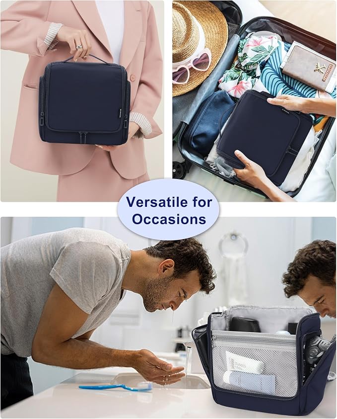 Relavel Hanging Toiletry Bag for Men, Travel Toiletries Bag Water-resistant Large Makeup Cosmetic Organizer Storage, Shaving Dopp Kit Shower Bathroom Hygiene Bags Travel Essentials (Navy Blue) - Image 8