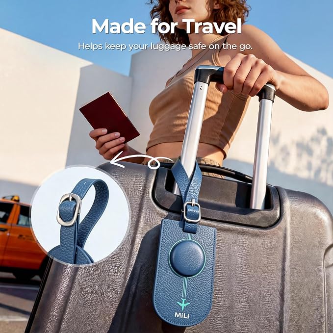 MiLi Smart Bluetooth Luggage Tracker Tag for iOS & Android | Works with Apple Find My & Google Find Hub, Anti-Lost Leather Travel Locator for Suitcase, Backpack & Gear, Blue - Image 8