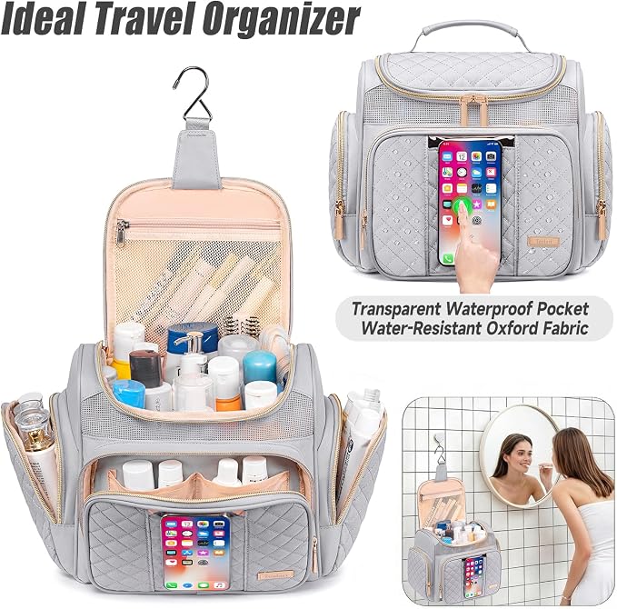 Tealari Large Toiletry Bag for Women Men,Bathroom Bag,Water Resistant Shower Bag,Makeup Bag,Portable Shower Caddy for College Dorm,Hanging Travel Toiletry Bag with Transparent Waterproof Phone Pocket - Image 2