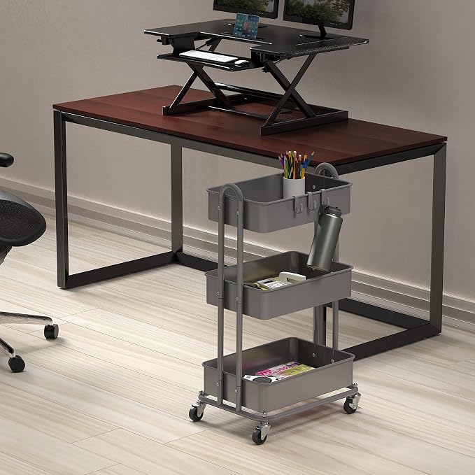 Simple Houseware 3-Tier Heavy Duty Metal Utility Rolling Cart, Silver - Image 2