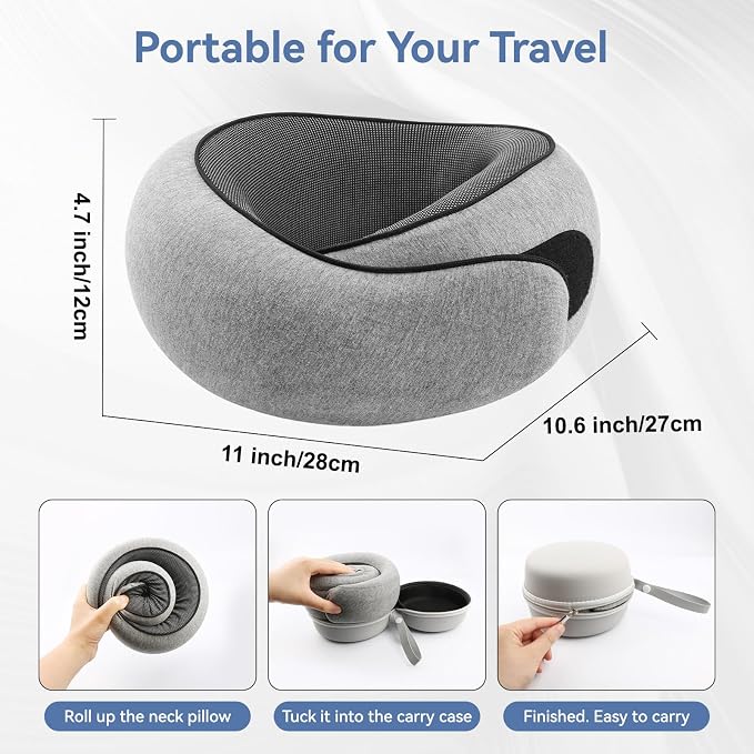 Neck Pillow Airplane, Travel Pillows for Airplanes, Memory Foam Adjustable Portable Neck Pillow for Traveling, Car Rides, and Home Use (Gray) - Image 5