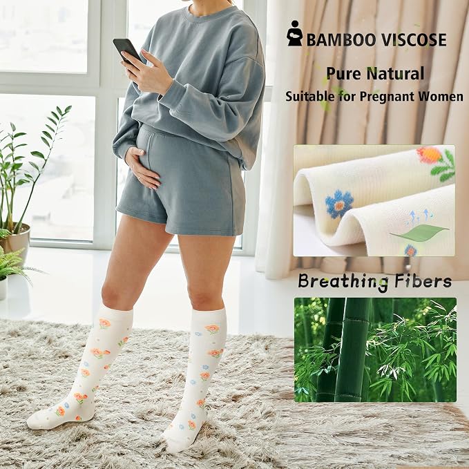 LEVSOX Viscose Made from Bamboo Compression Socks for Pregnant Women 20-30 mmHg Knee High Cute Mens Supports Socks for Travel - Image 4