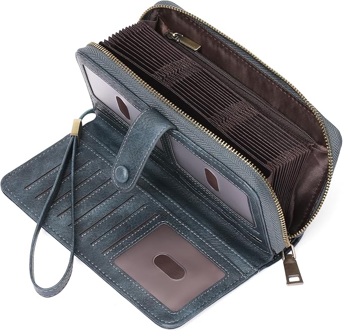 GAEKEAO Leather Credit Card Holder Wallet for Women RFID Blocking Large Capacity Bifold Zipper Card Case Organizer with Wristlet 45 Slots - Image 7