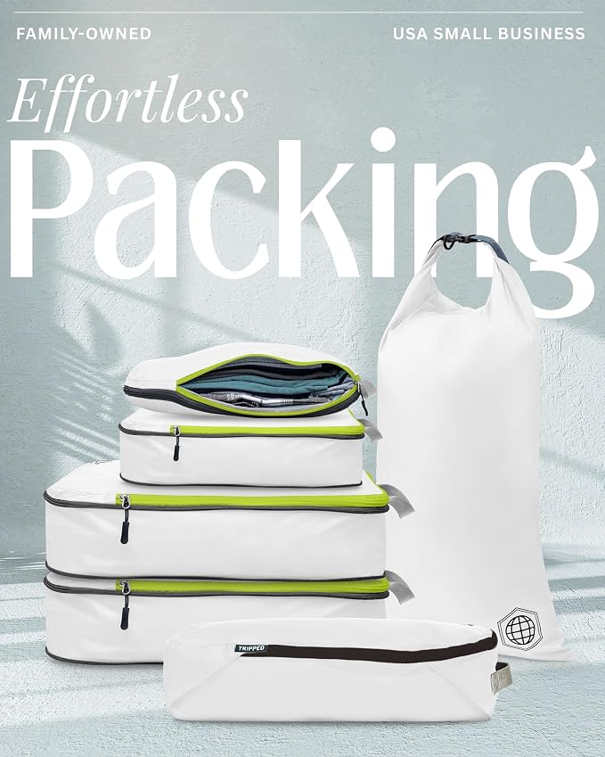TRIPPED Travel Gear Compression Packing Cubes for Carry-On Travel 6-Pack | Ultralight Ripstop Packing Cubes with Compression Zippers for Organized Carry-On Luggage, Backpack, and Travel Packing - Image 6