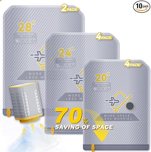 10-Pack Vacuum Bags for Travel with Wireless Rechargeable Pump | Carry-on Size Compression Packing Bags for Luggage & Suitcase, Space Saver for Clothes & Home Seasonal Storage, 3S Vacuum by TheArtofSmartTravel