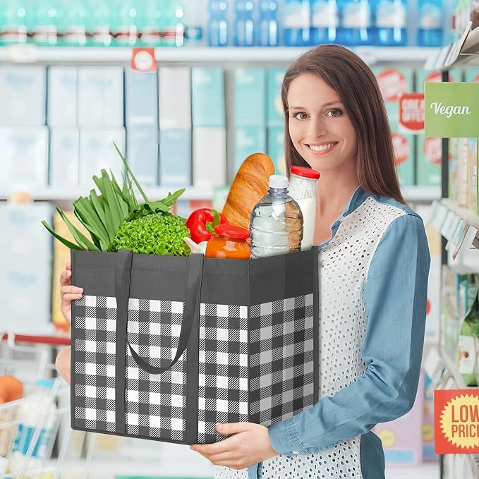 WOWBOX Reusable Grocery Bags, Foldable Reusable Shopping Tote Bags | 4-Pack Large Storage Bags bulk with Reinforced Handles and Water Resistant Coating for Groceries,Multipurpose,Grey-White - Image 3