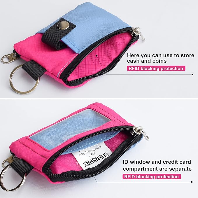 CHENSPRX Minimalist RFID Blocking Small Wallet with ID Window,WaterResistant Zip Id Case Wallet with Lanyard Keychain for Cards,Cash,Travel,Women,Men - Image 4