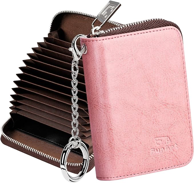 FurArt Zipper Wallet Women RFID Credit Card Holder keychain Wallet | ID Window RFID Blocking Compact Small business 15/16 slots by FurArt