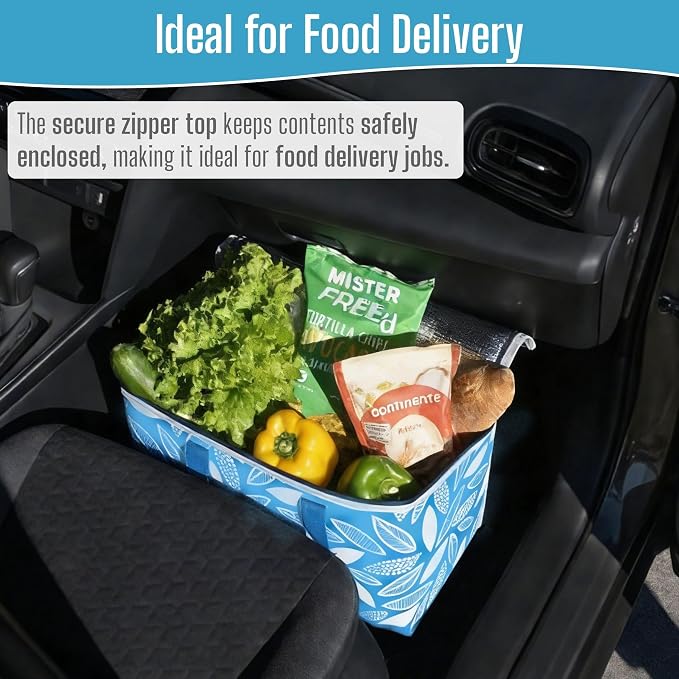 VENO 3 Pack Insulated Cooler Bag Reusable Grocery Bag for Food Delivery | Heavy Duty Large Collapsible Cooler Shopping Tote w/ Zippers, Foldable, Stands Upright for Camping (Spring Breeze, 3 Pack) - Image 8