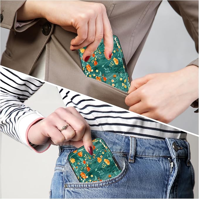 Card Holder Credit Cards Holder for Women RFID wallet women Business Card Holder Wallet Mini Aluminum Card Wallet RFID Blocking Slim Metal Hard Card for Women, Flowers and Plants - Image 6