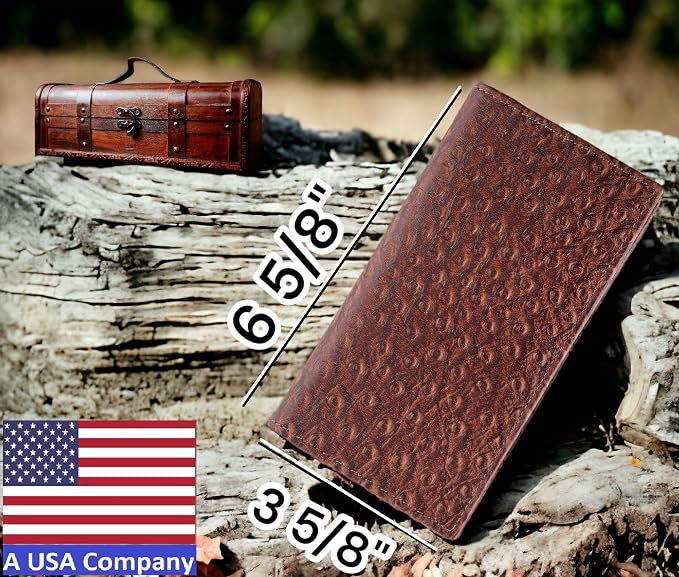 F&L CLASSIC Men's RFID Vintage Look Genuine Leather Long Bifold Wallet Checkbook Wallets,ostrich print brown,240-51 - Image 2