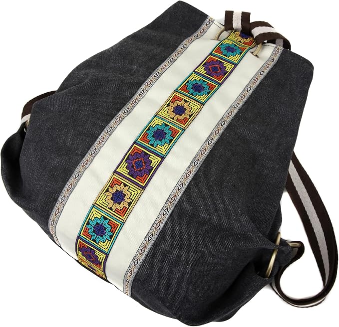 Goodhan Women Canvas Backpack Daypack Casual Shoulder Bag, Vintage Heavy-duty Anti-theft Travel Backpack Grey Black 2 - Image 7