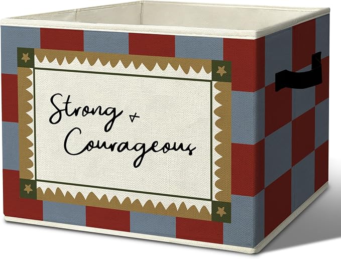Nursery Positive Affirmation Storage Bins Box with Handles Organizer Basket | uplifting joyful foldable basket for organizing, checkerboard collapsible toy clothes for playroom toddler bedroom, 10x14 in by Unknown
