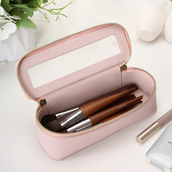 Aveniee Clear Makeup Brush Bag, Slim Cosmetic Brush Holder, small Toiletry Bag Mini Travel Case for Women, Thin Make up Bags with Dual Zipper, Cute Travel Essentials Organizer,Pink - Image 6