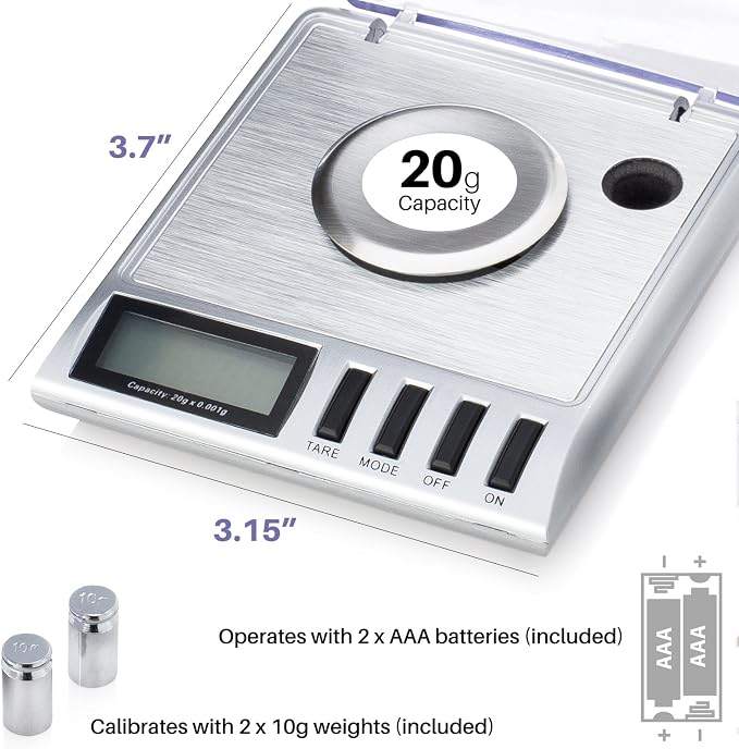 Smart Weigh GEM20-20g x 0.001 Grams, High Precision Digital Milligram Jewelry Scale, Reloading, Jewelry and Gems Scale, Calibration Weights and Tweezers Included - Image 3
