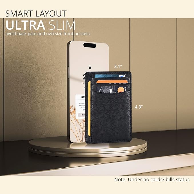Slim Minimalist RFID Leather Wallet, Front Pocket Card Holder, Nappa Black - Image 3