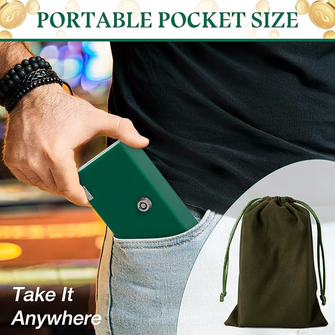 Acrylic Cash Box for Gambler Pocket Size,Winners Bank with 2 Keys Storage Bag, Compact Portable Secure Money Organizer Safe Lock Box for Casino, Control Gambler,Green,1 Pack, Christmas Gift for Men - Image 6