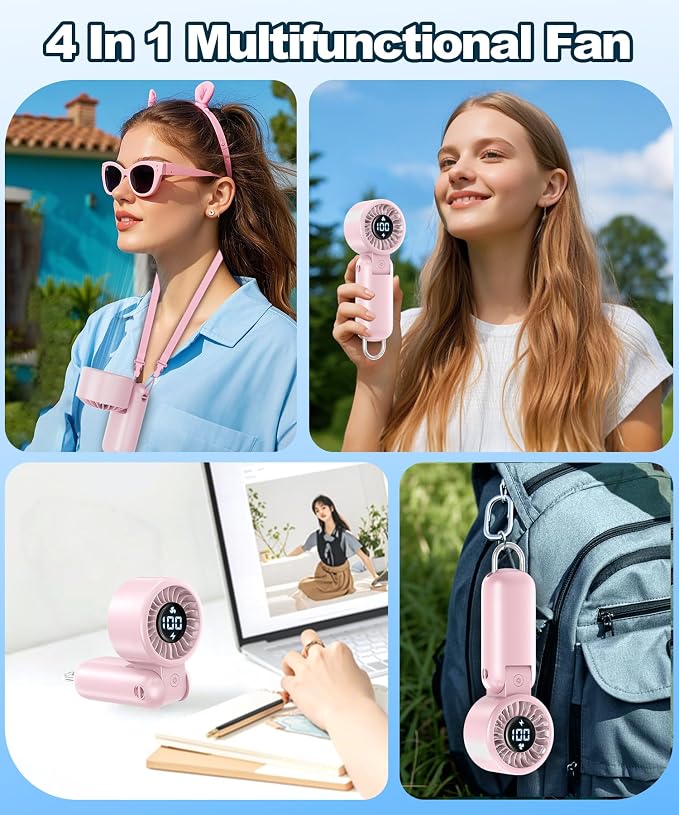 BEYYON Portable Handheld Turbo Fan, Travel Essentials, Gifts for Women/Men | LED Display, 5-Speed, Powerful Airflow, USB Rechargeable, Lanyard, Foldable Personal Fan for Cruise, Beach, Vacation - Image 7