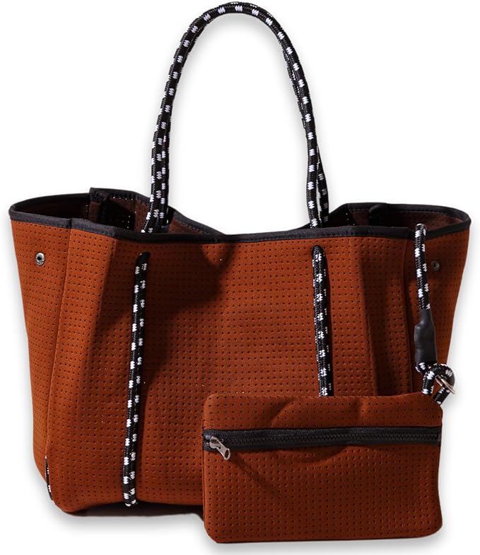 POPUPS Large Neoprene Tote Bag for Women - Everyday Designer Handbag for Travel Work and Beach with Pockets and Zipper Pouch by POPUPSBrand