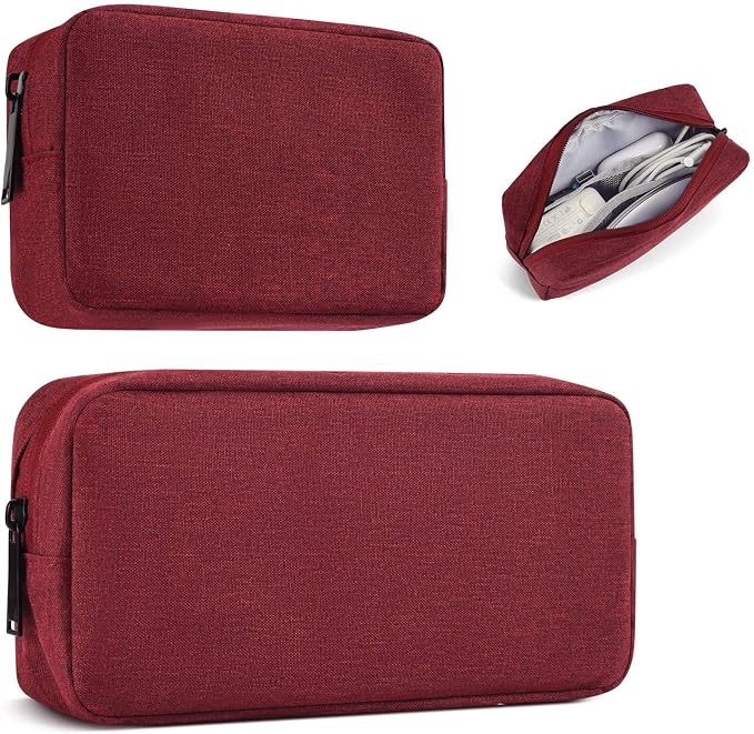 imComor Universal Electronics Accessories Case Bag, 2-Pack Portable Soft Carrying Case Bag Pouch Wire Cable Organizer for Hard Drive, Power Adapter, Laptop Mouse, Cosmetics Kit, Small+Big-Wine Red by imComor