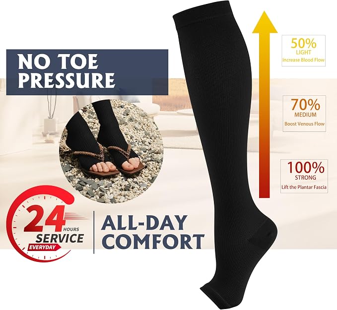 5/6 Pairs Graduated Compression Socks for Women&Men 20-30mmhg Knee High Socks Travel Hiking Running Stocking - Image 2