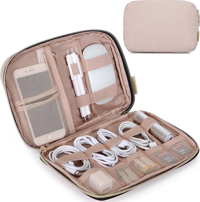 BAGSMART Large Electronics Travel Organizer Case for Women, Pink | Travel Essentials, Cord Organizer, Cable Organizer Bag, Travel Accessories for Women by BAGSMART