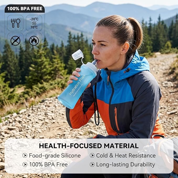FR Collapsible Soft Hydration Flask 700ml TPU Portable Sports Water Bottle, Outdoor Running Cycling Fitness Hydration Bag with Leak-Proof Bite Valve and Lanyard(Blue) - Image 4