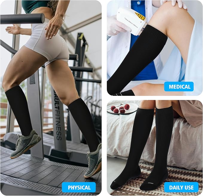 LEVSOX Cotton Compression Socks for Women&Men 20-30mmHg Knee High Cute Support Sock for Nurses Pregnancy Travel - Image 7