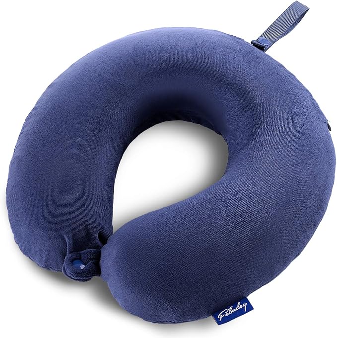Travel Pillow Memory Foam - Head Neck Support Airplane Pillow for Traveling, Car, Home, Office, Travel Neck Flight Pillow with Attachable Snap Strap Soft Washable Cover by Fabuday