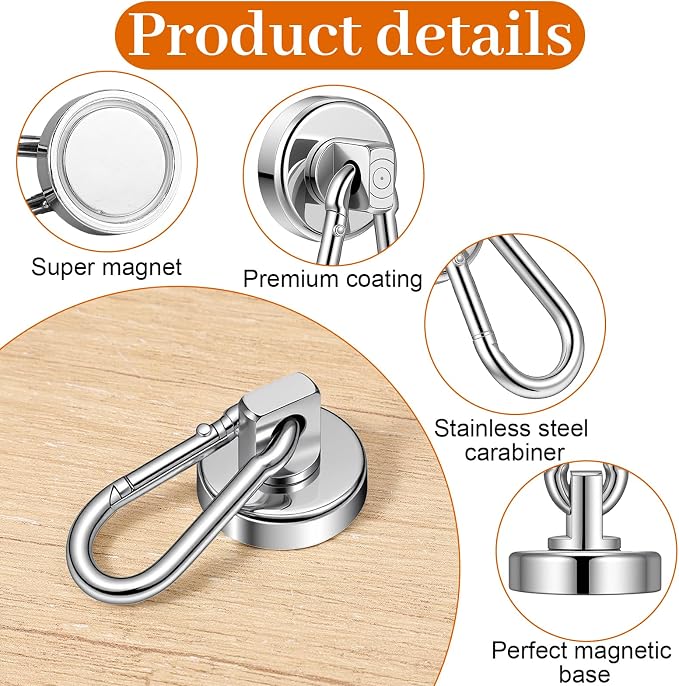 15 Pack Magnetic Carabiner Hooks Heavy Duty, 50LBS Strong Magnet Hooks with Swivel for Garage Door Banner Magnets, Storage, Kitchen, Cruise - 1 Inch Neodymium - Image 3